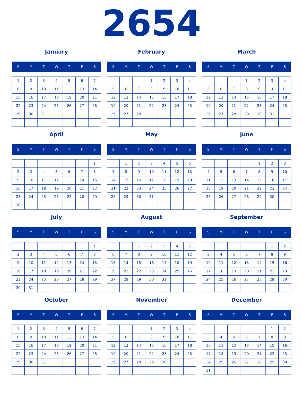 Printable 2654 Year Calendars smalt