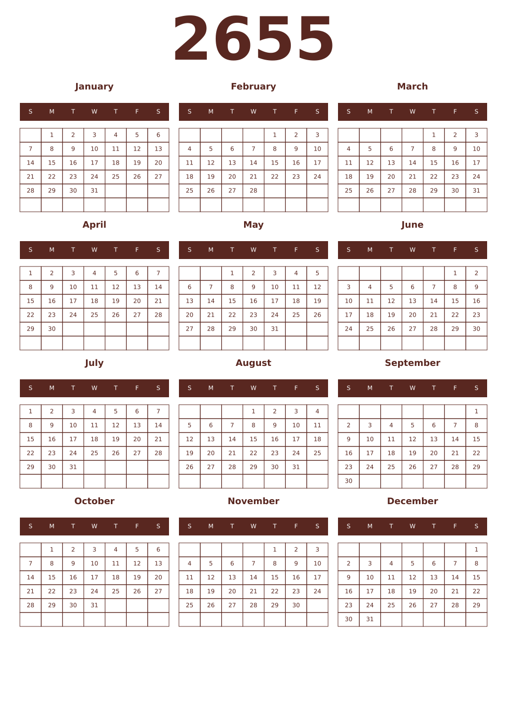 Printable 2655 Year Calendars mortuum