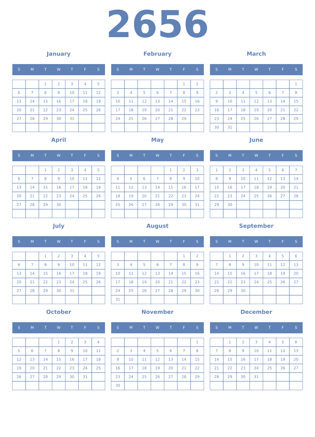 Printable 2656 Year Calendars glaucous
