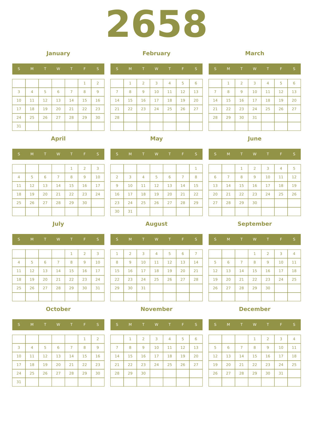 Printable 2658 Year Calendars eburnean