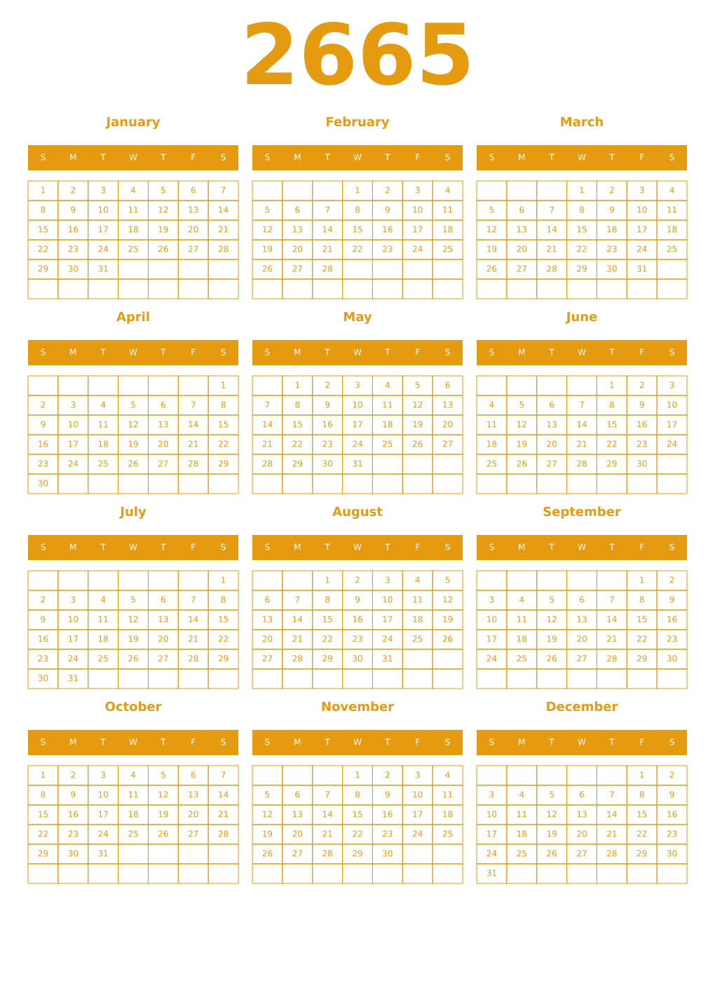 Printable 2665 Year Calendars gamboge