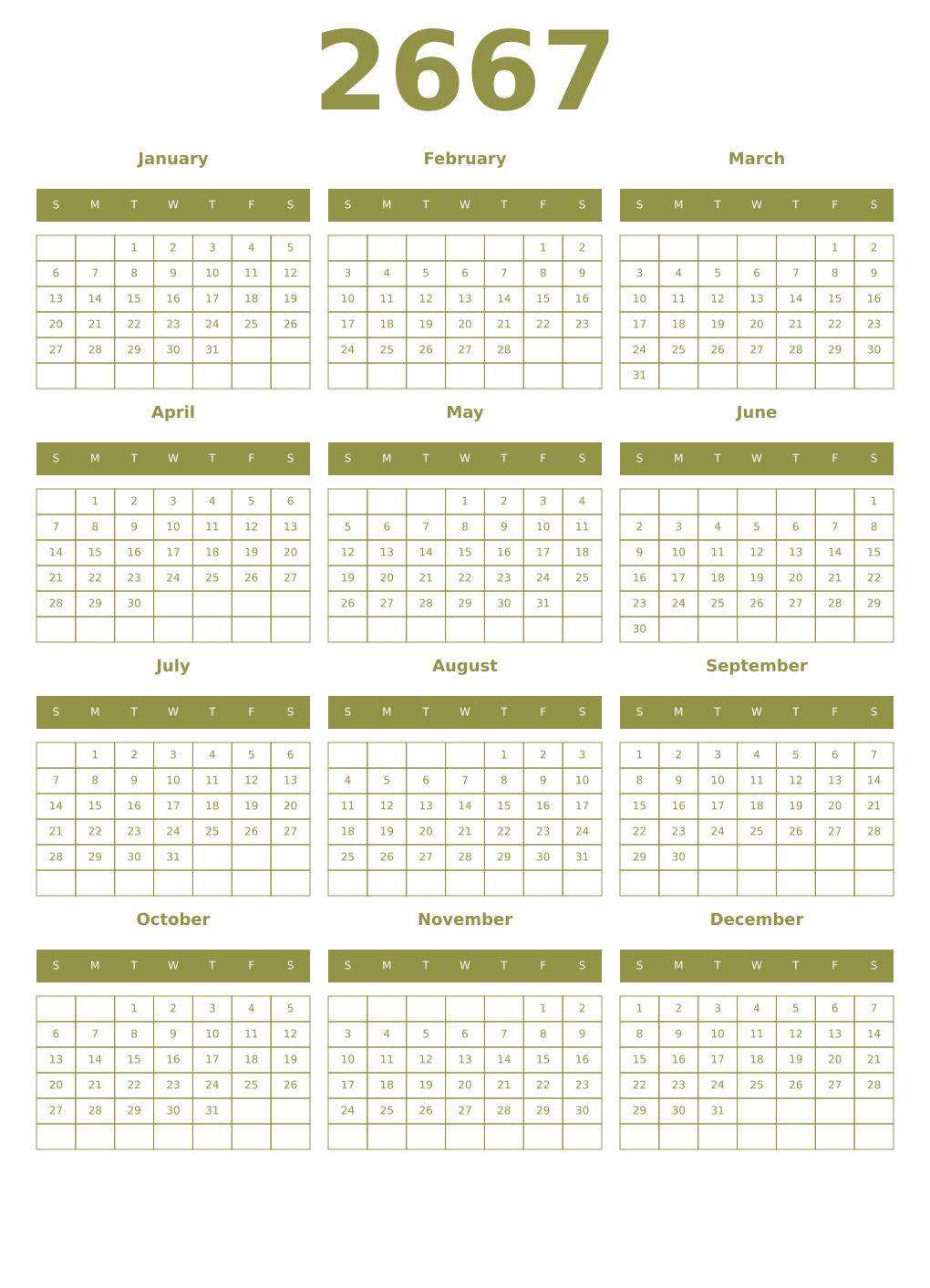 Printable 2667 Year Calendars eburnean