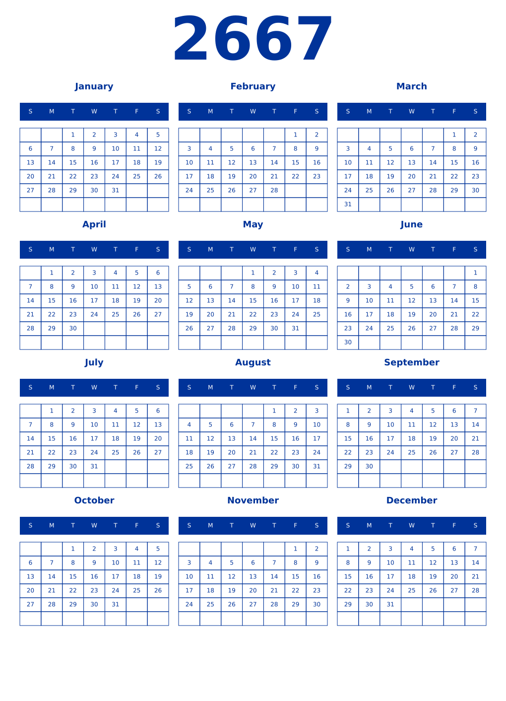 Printable 2667 Year Calendars smalt
