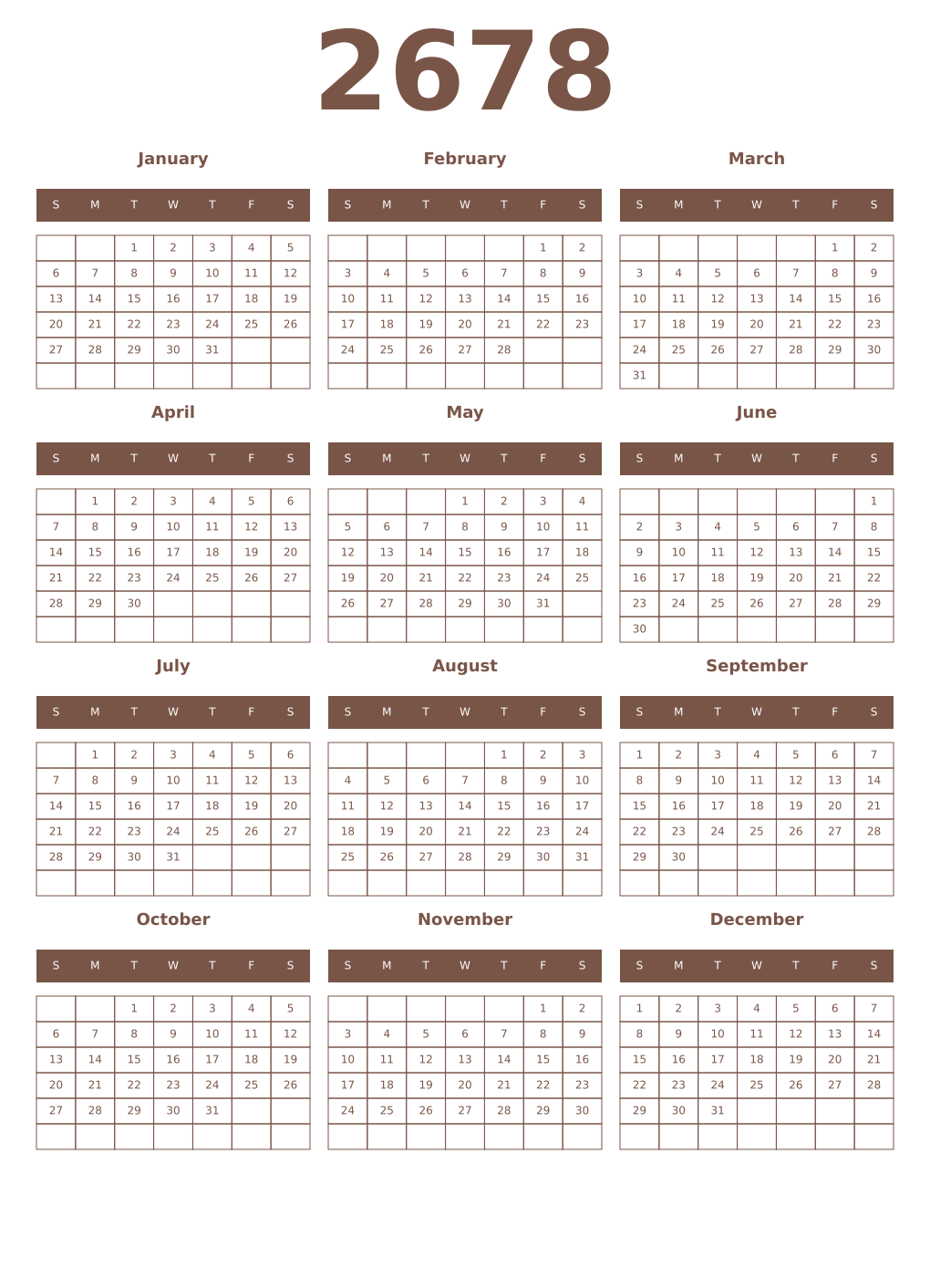 Printable 2678 Year Calendars coffe