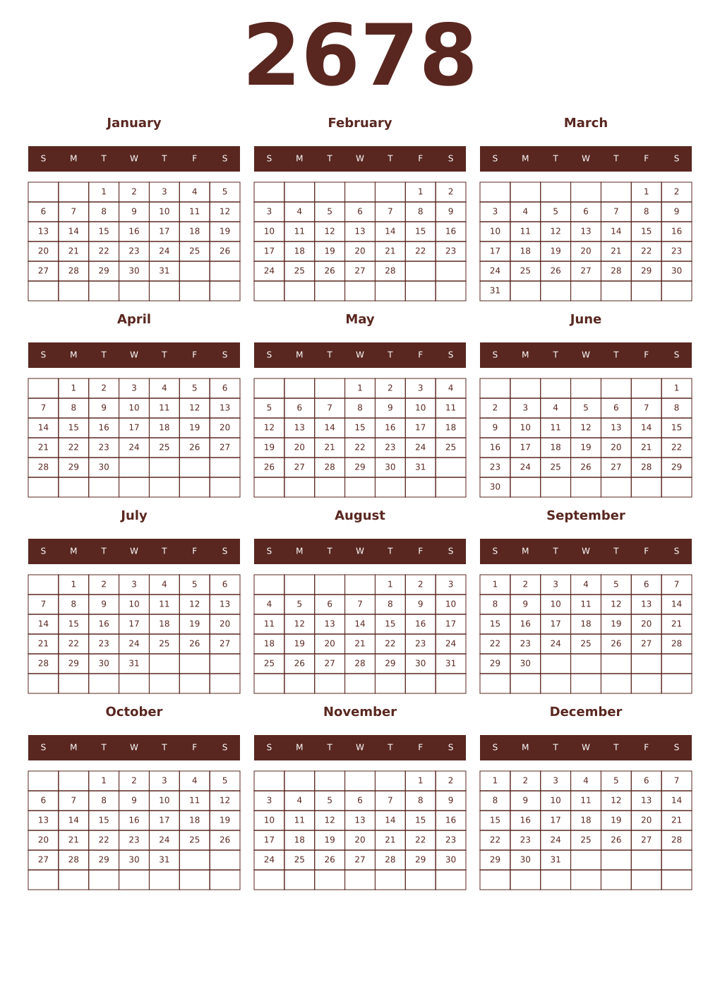 Printable 2678 Year Calendars mortuum