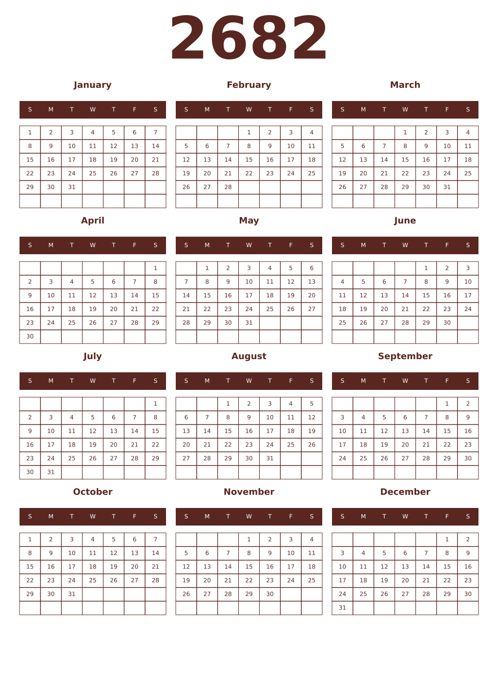Printable 2682 Year Calendars mortuum