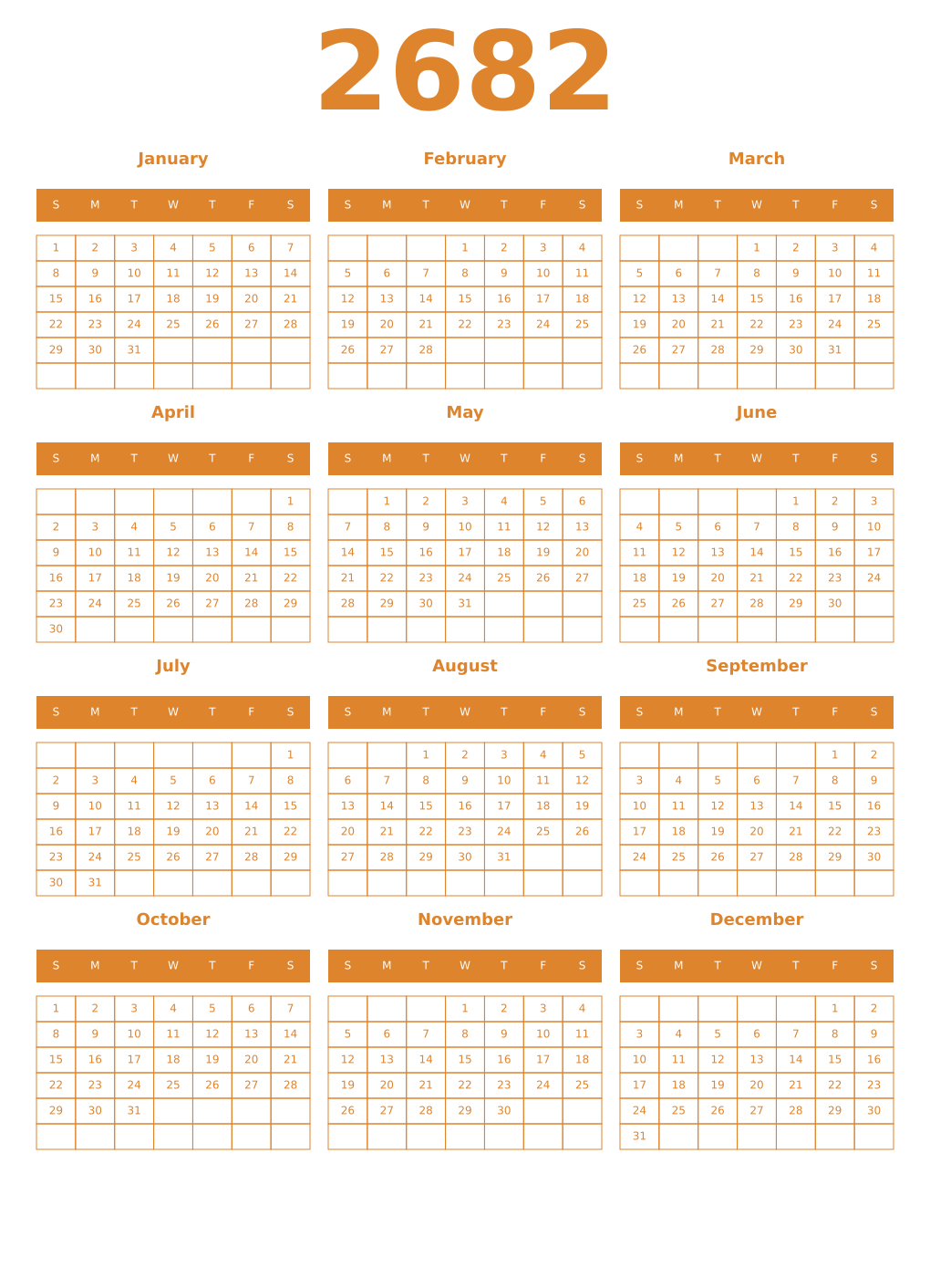 Printable 2682 Year Calendars orange