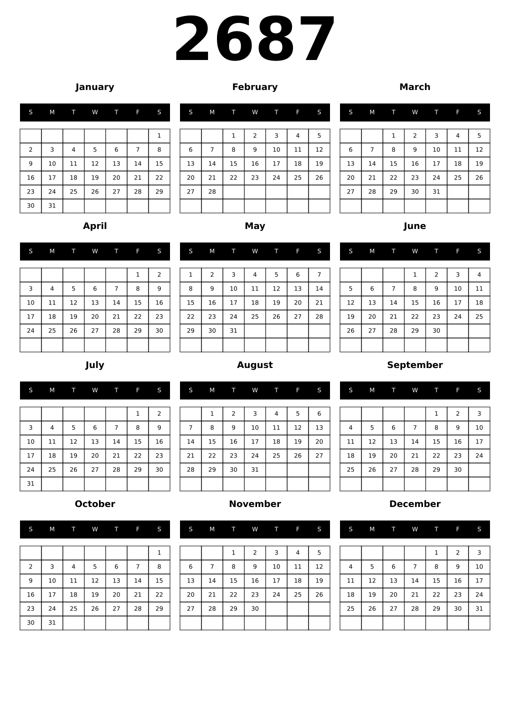 Printable 2687 Calendars