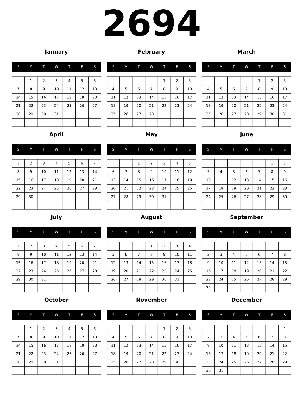 Printable 2694 Calendars