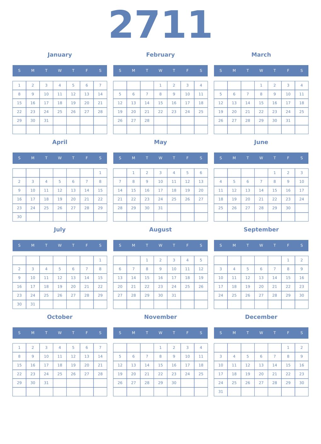Printable 2711 Year Calendars glaucous
