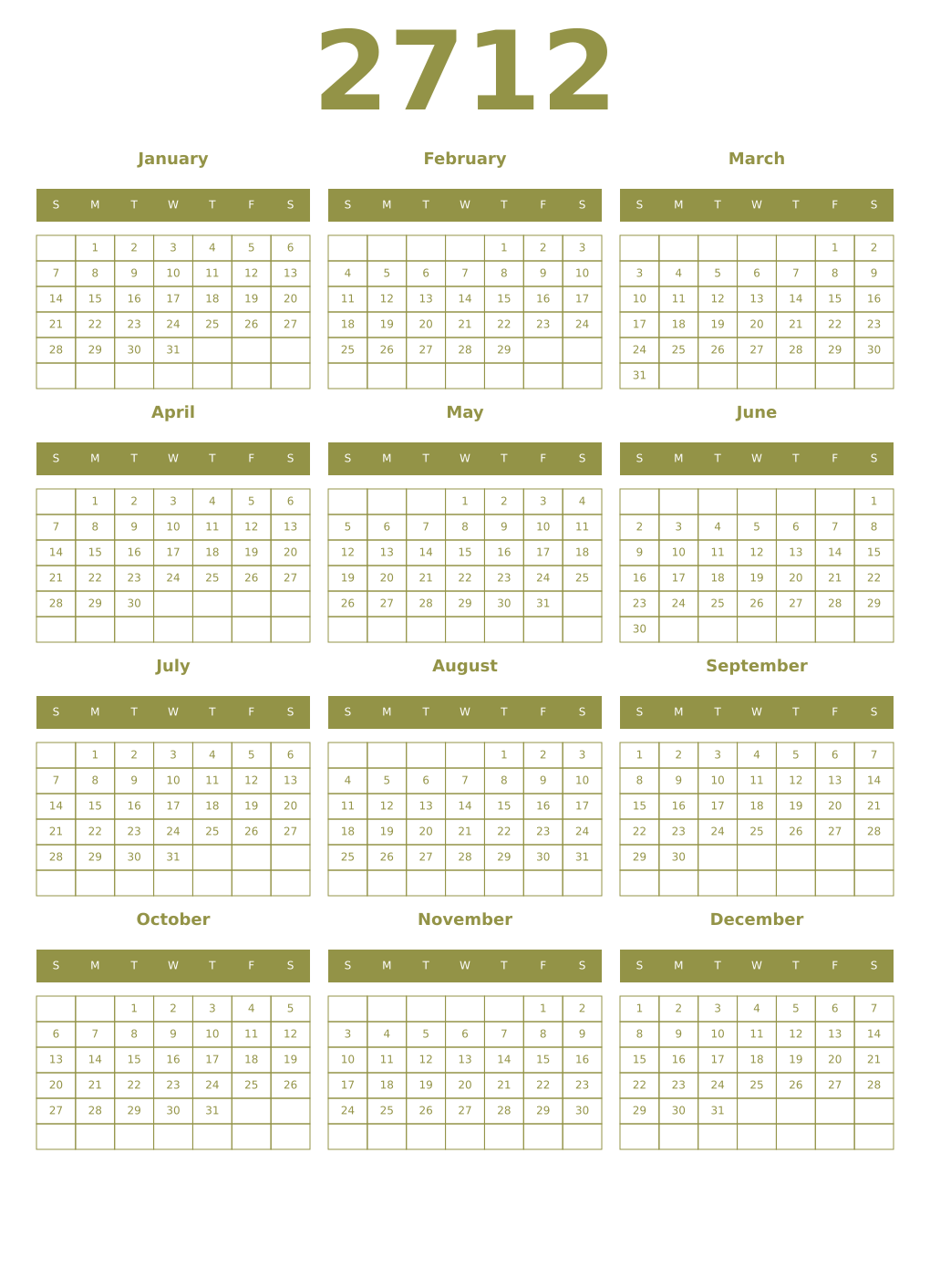 Printable 2712 Year Calendars eburnean