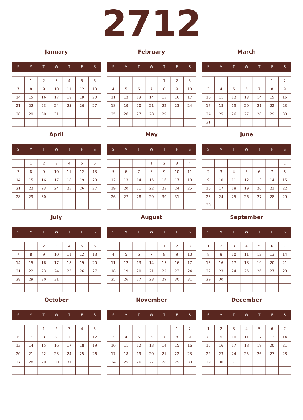 Printable 2712 Year Calendars mortuum