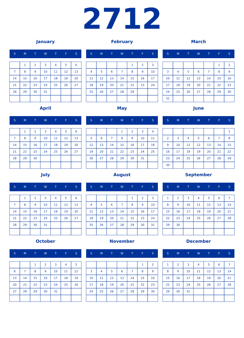 Printable 2712 Year Calendars smalt