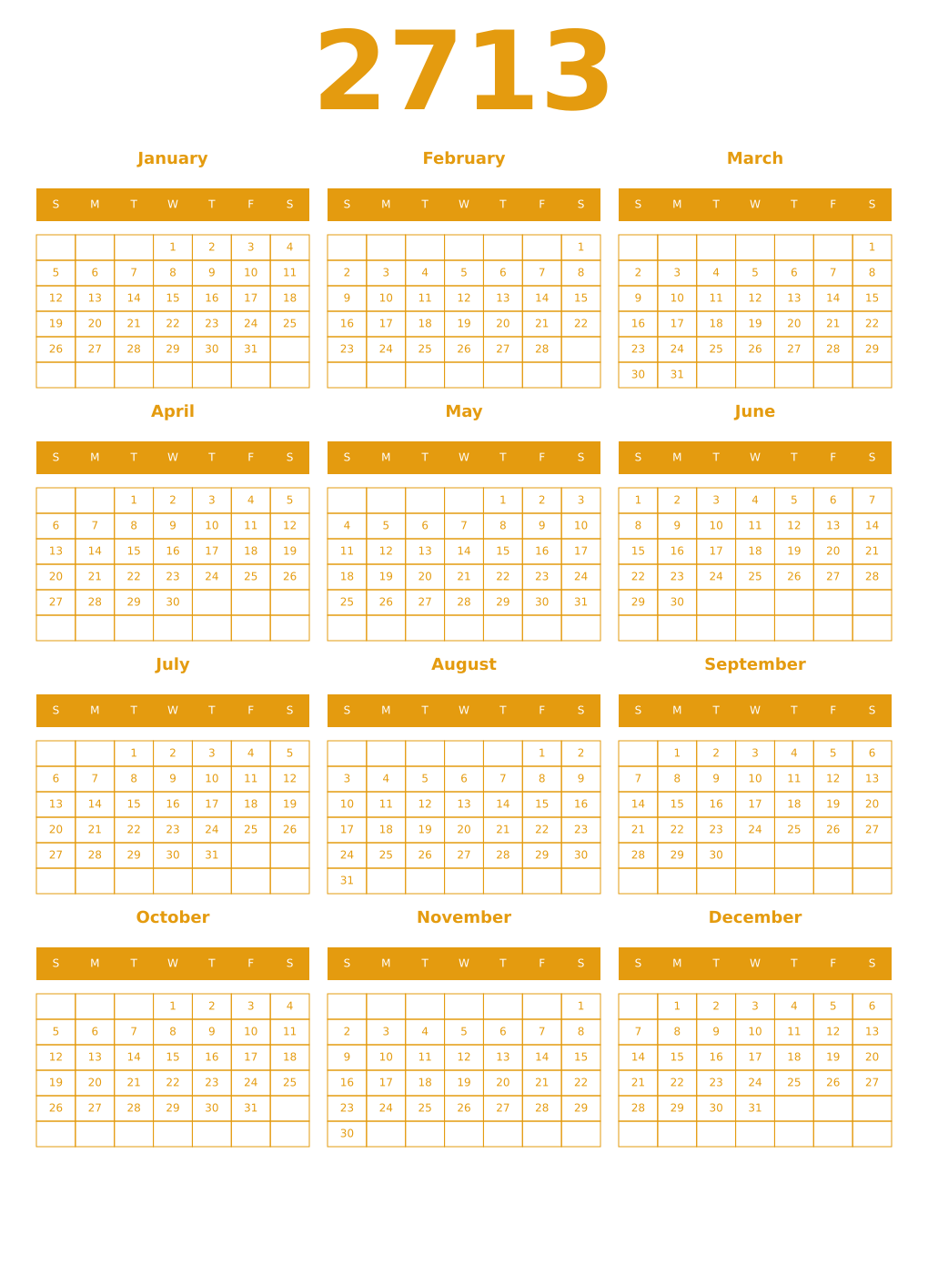 Printable 2713 Year Calendars gamboge