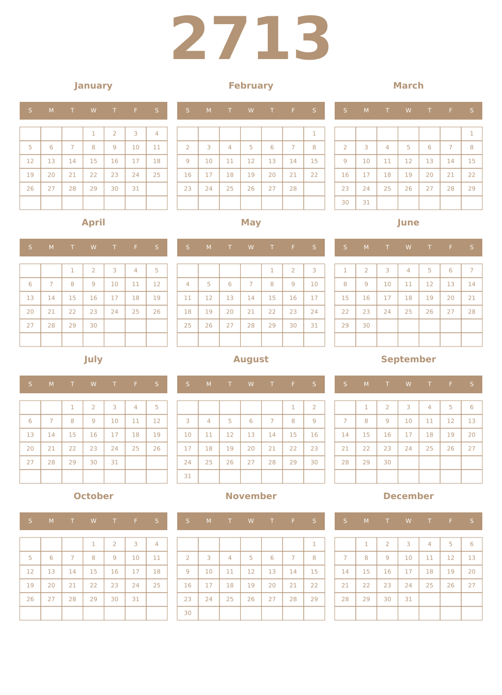 Printable 2713 Year Calendars isabelline