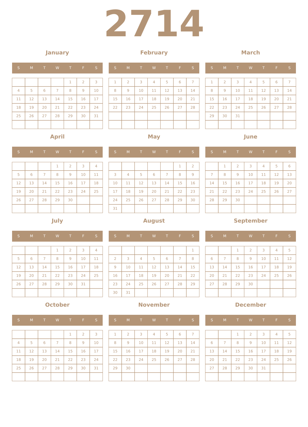 Printable 2714 Year Calendars isabelline