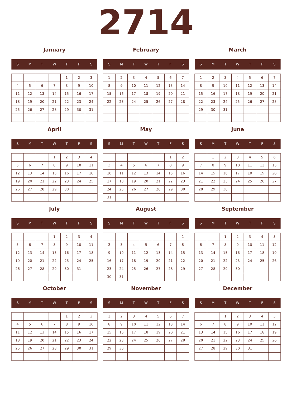 Printable 2714 Year Calendars mortuum