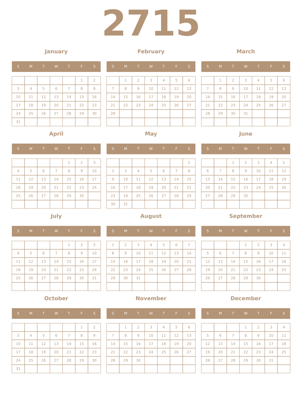 Printable 2715 Year Calendars isabelline