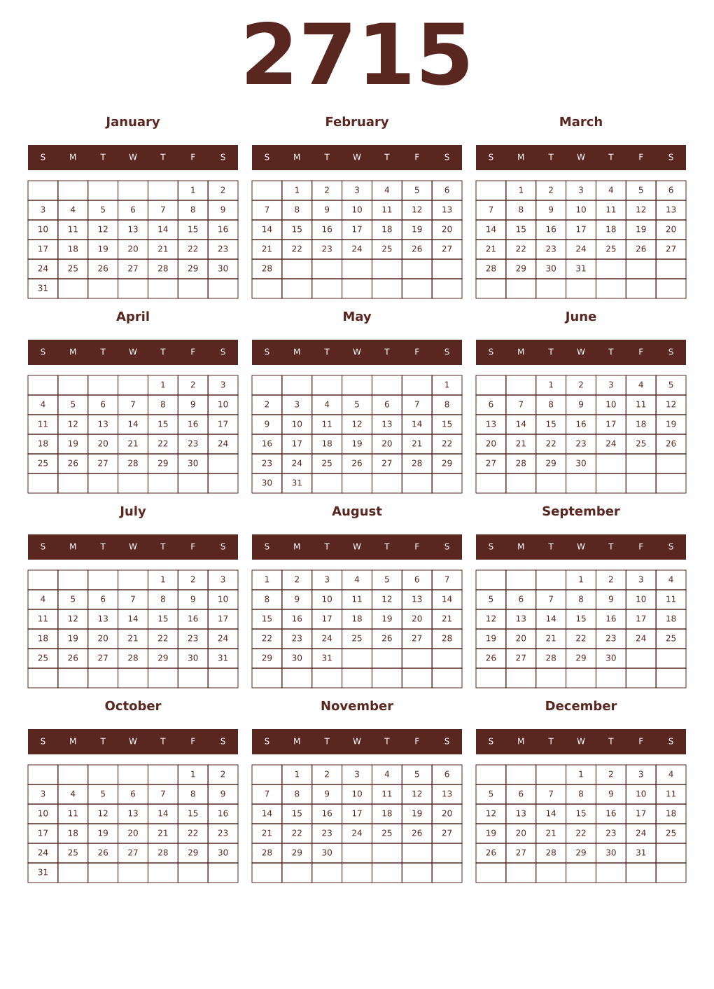 Printable 2715 Year Calendars mortuum