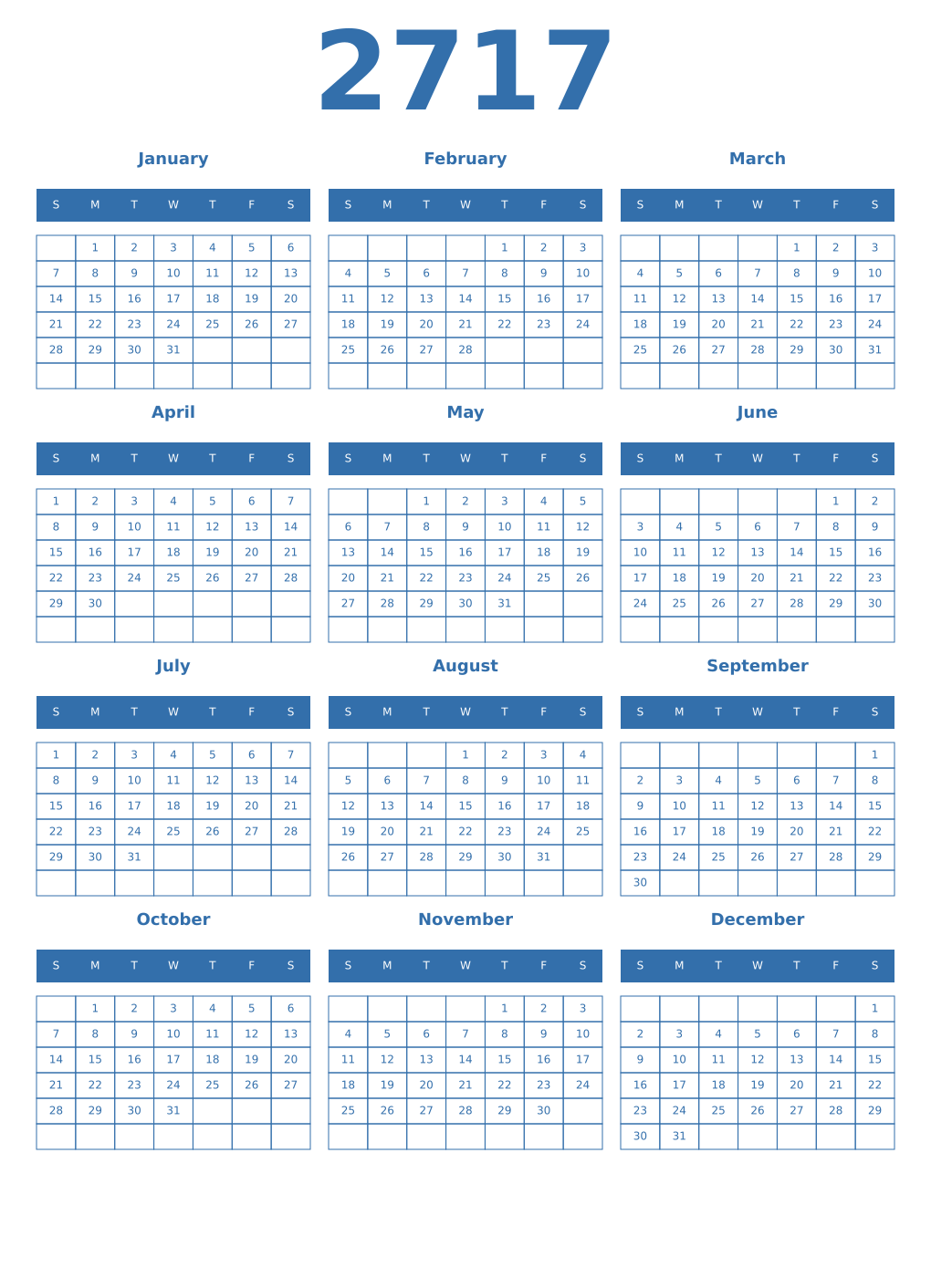 Printable 2717 Year Calendars blue