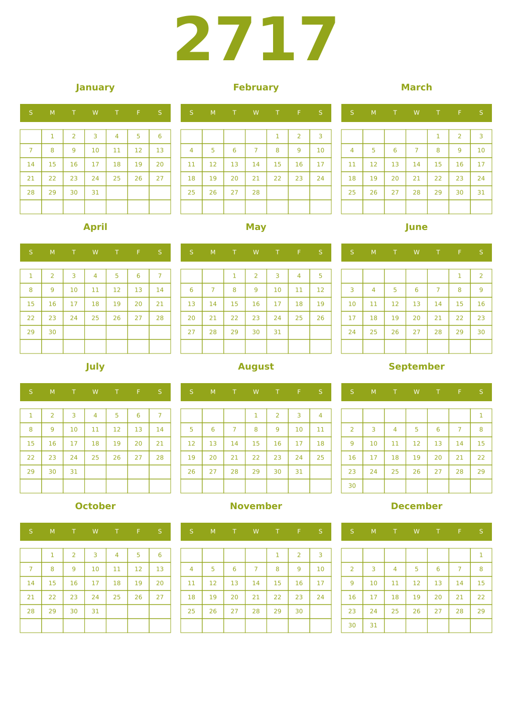 Printable 2717 Year Calendars chartreuse