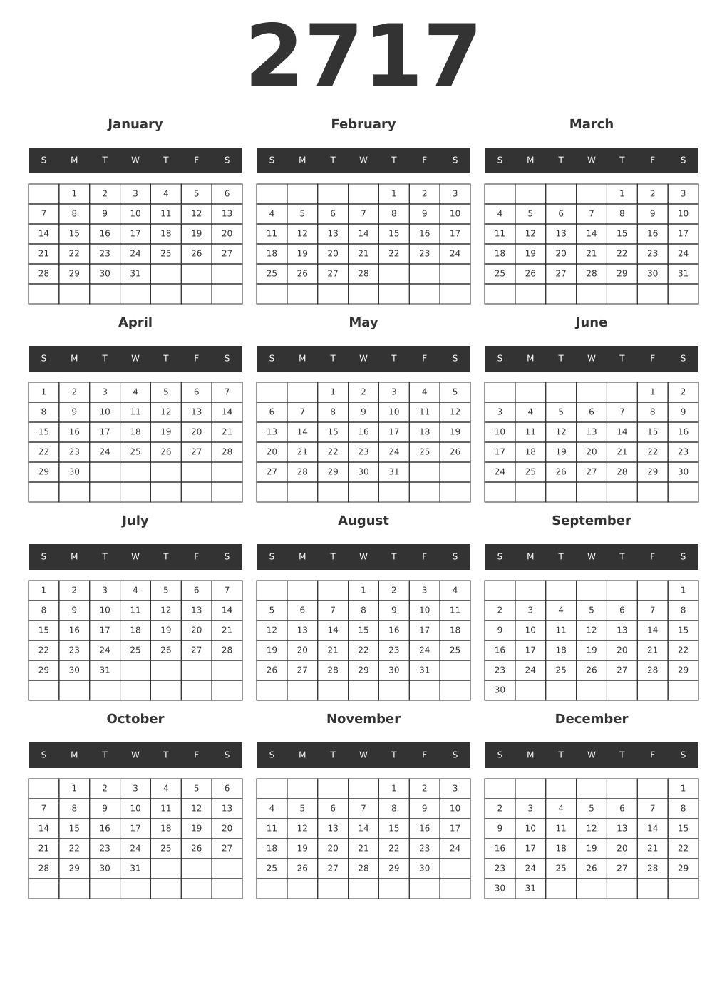 Printable 2717 Year Calendars dark