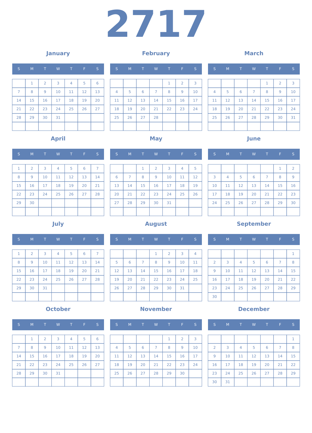 Printable 2717 Year Calendars glaucous
