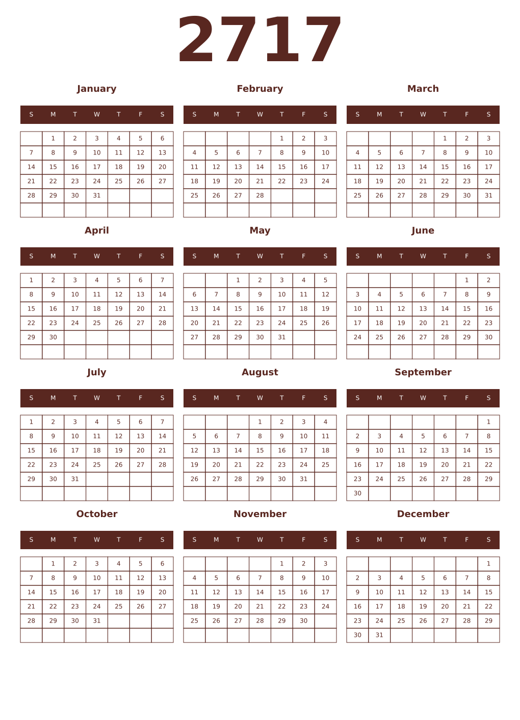 Printable 2717 Year Calendars mortuum