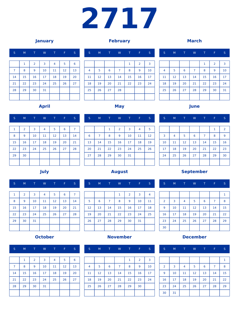 Printable 2717 Year Calendars smalt