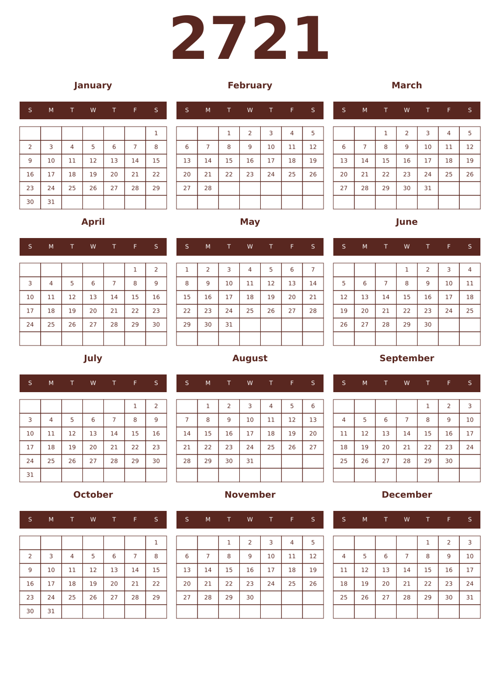 Printable 2721 Year Calendars mortuum