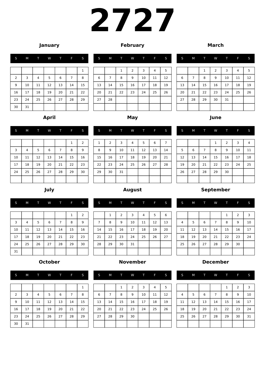 Printable 2727 Calendars