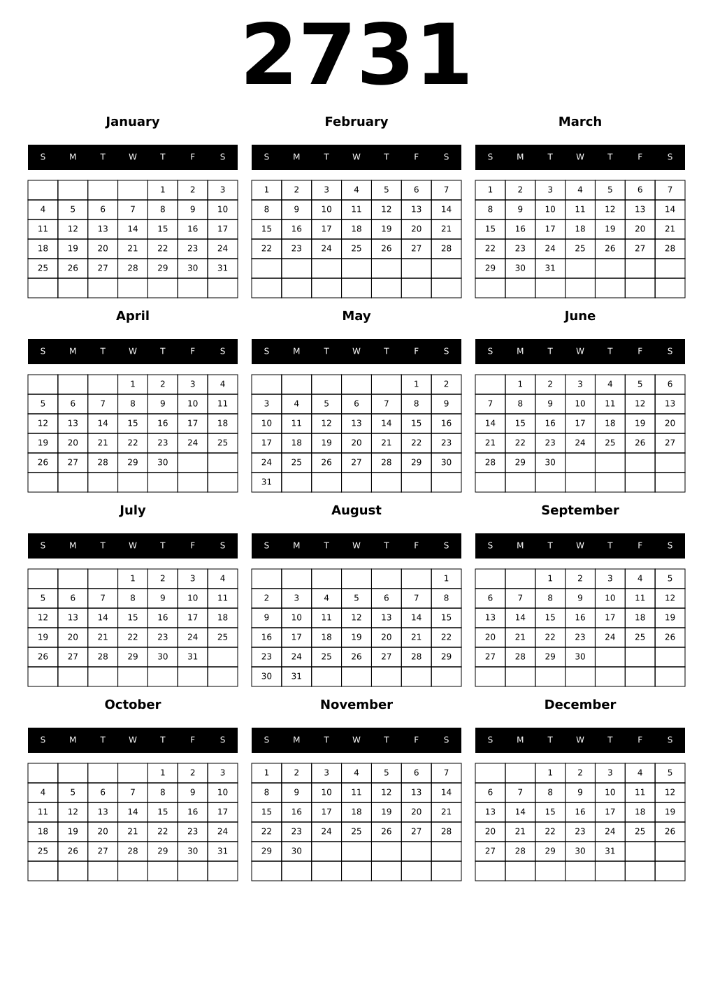 Printable 2731 Calendars