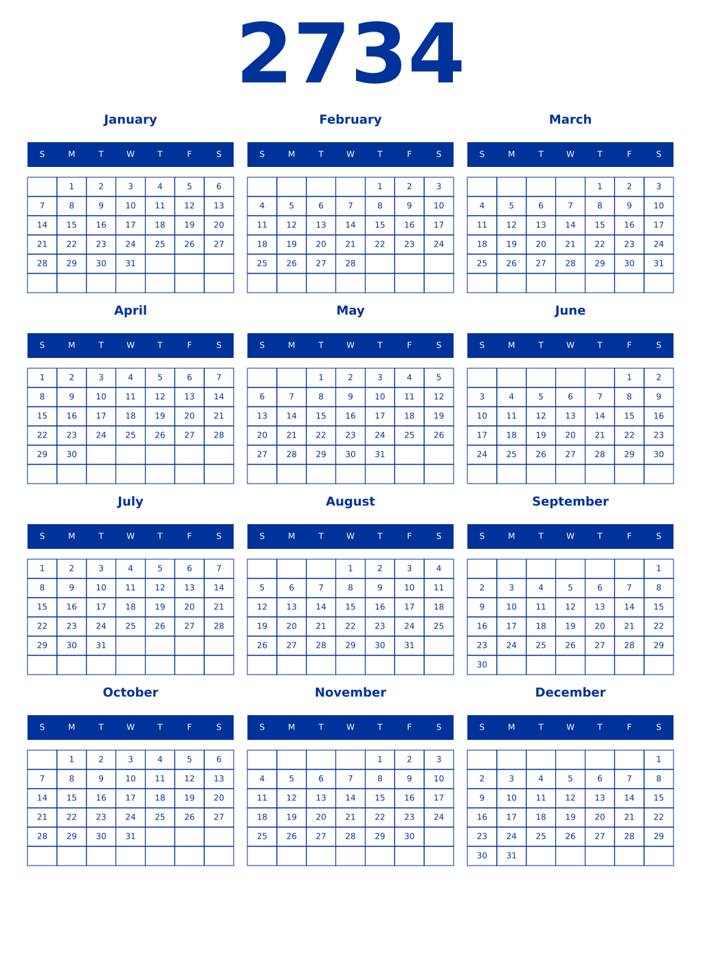 Printable 2734 Year Calendars smalt