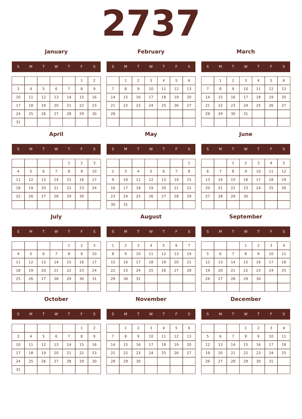 Printable 2737 Year Calendars mortuum