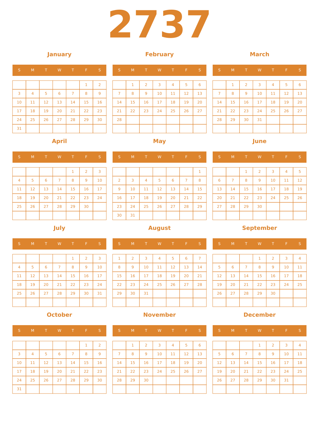 Printable 2737 Year Calendars orange