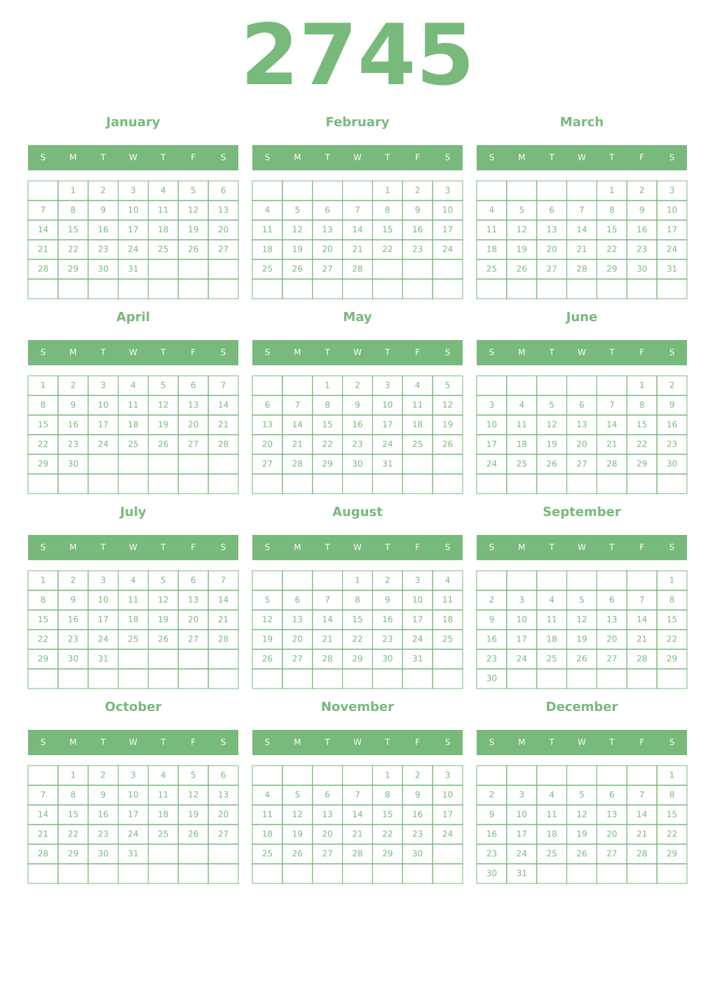 Printable 2745 Year Calendars celadon