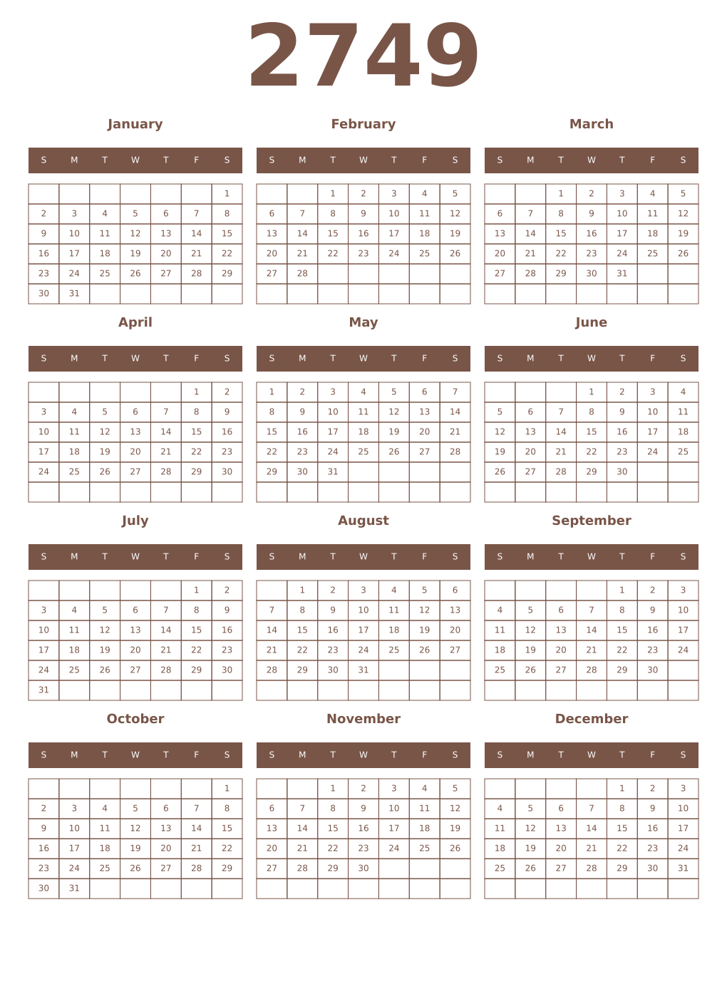 Printable 2749 Year Calendars coffe