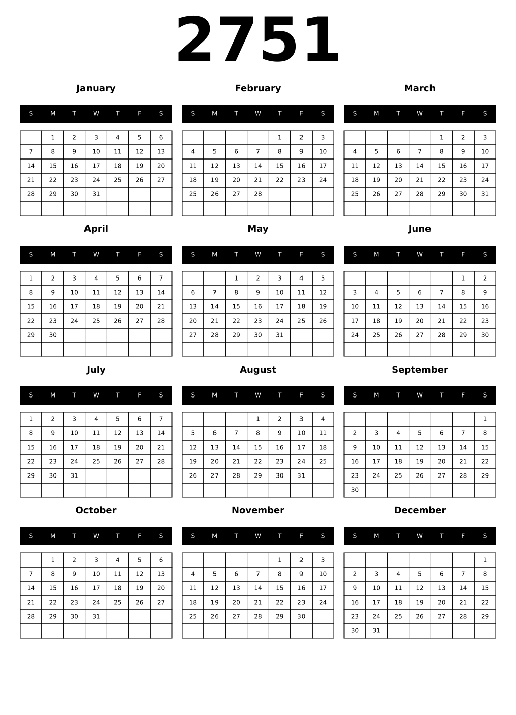 Printable 2751 Calendars