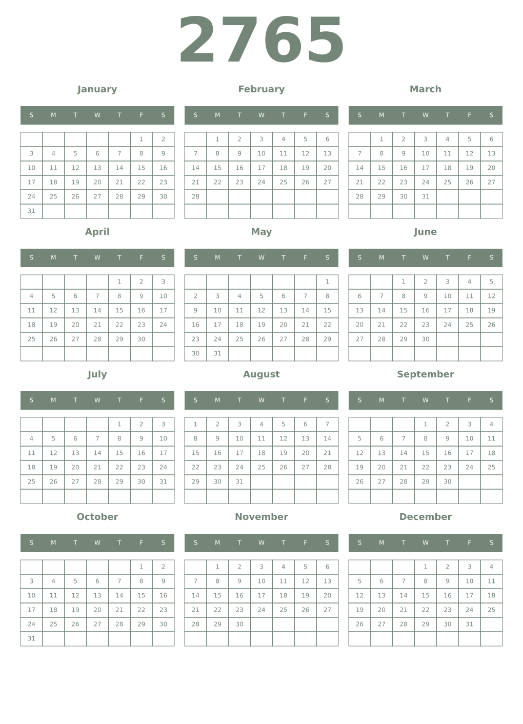 Printable 2765 Year Calendars xanadu