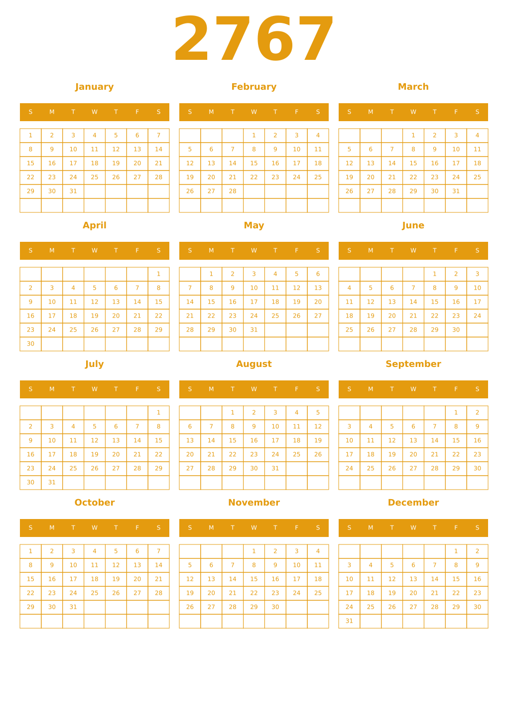 Printable 2767 Year Calendars gamboge