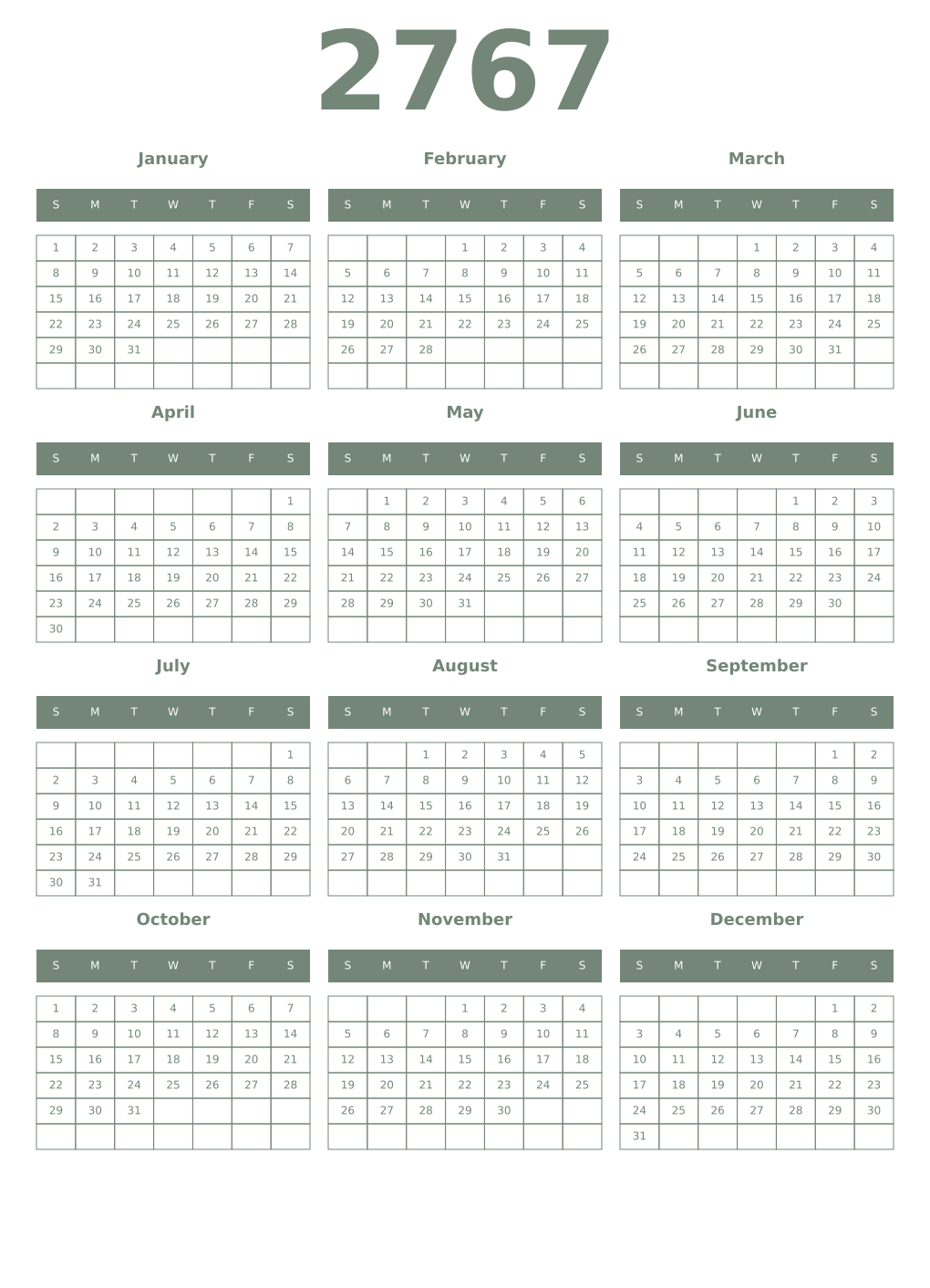 Printable 2767 Year Calendars xanadu
