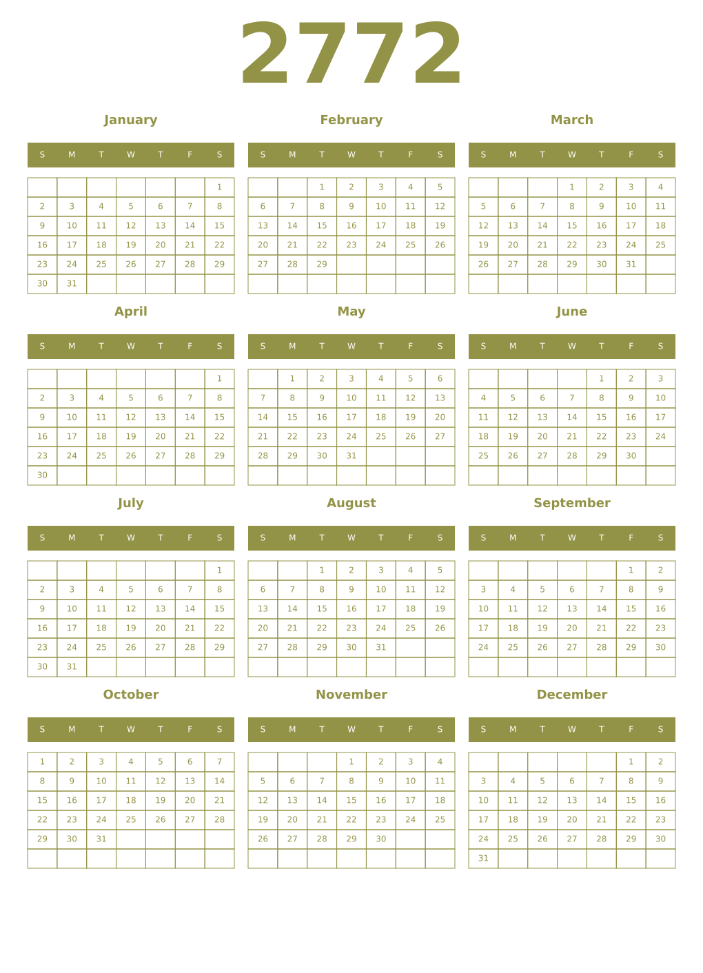 Printable 2772 Year Calendars eburnean