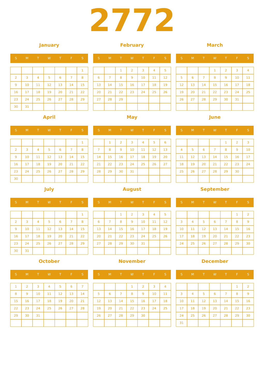 Printable 2772 Year Calendars gamboge