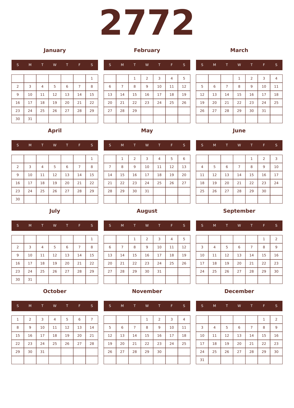 Printable 2772 Year Calendars mortuum