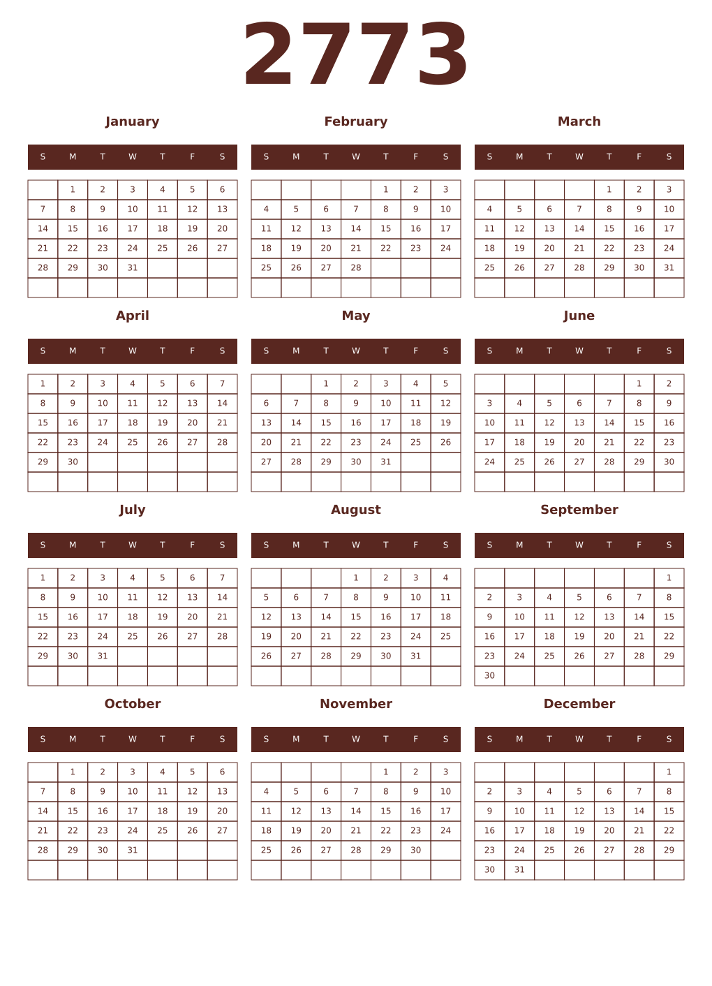 Printable 2773 Year Calendars mortuum