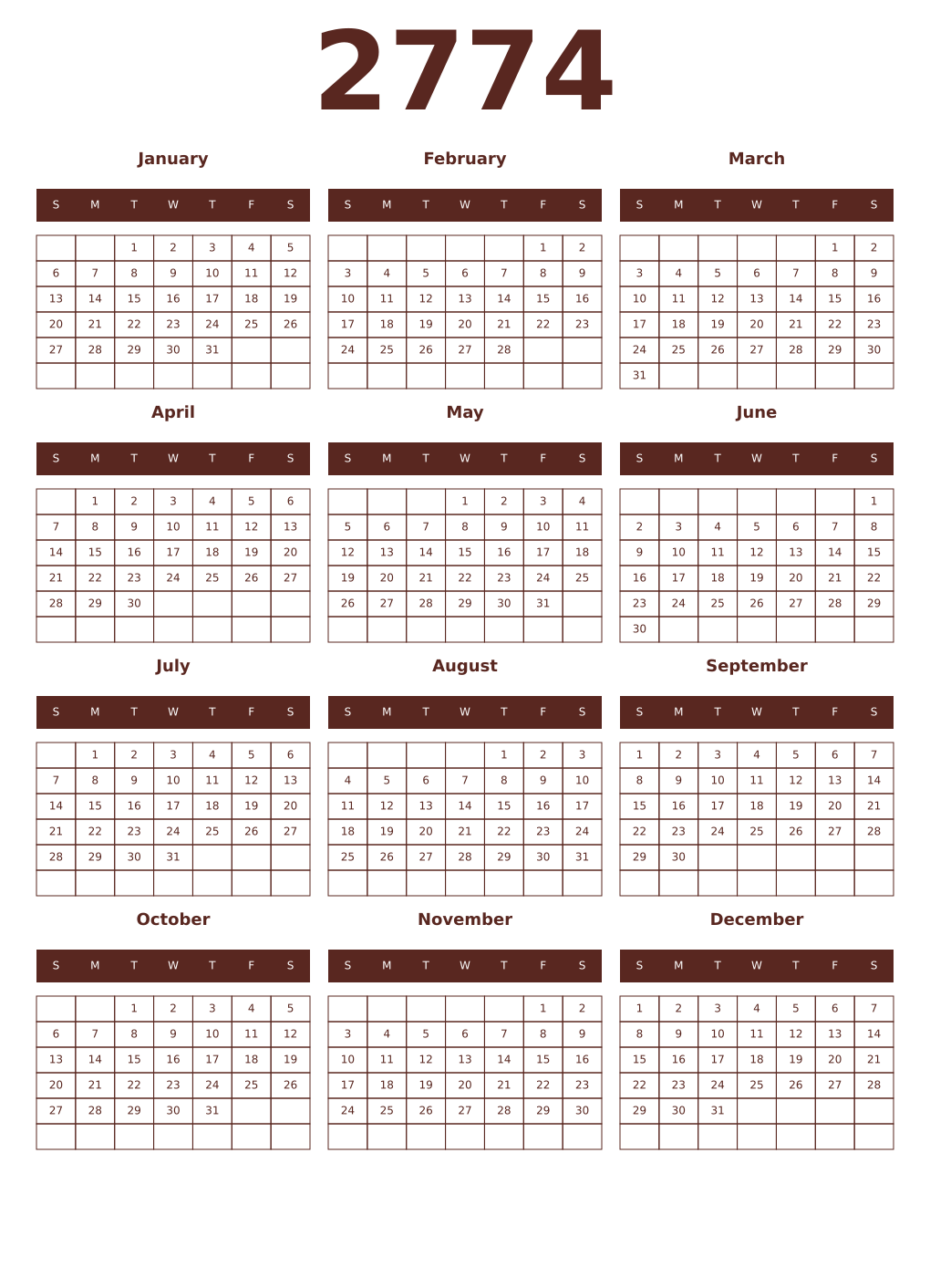 Printable 2774 Year Calendars mortuum