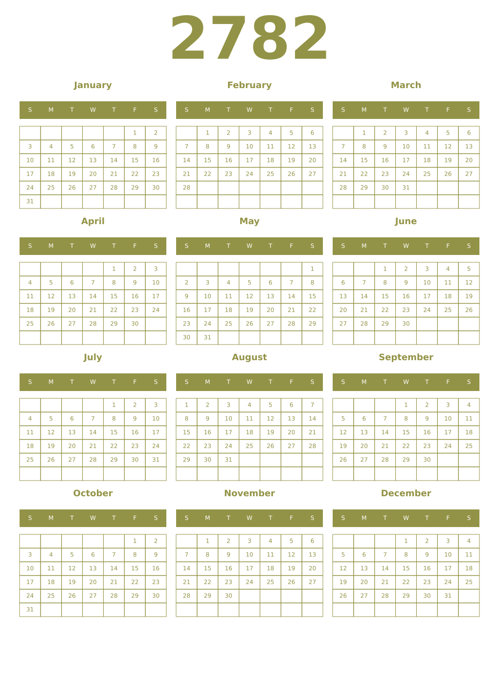 Printable 2782 Year Calendars eburnean