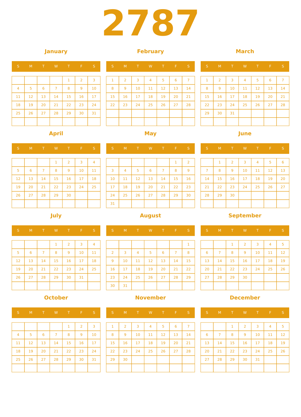 Printable 2787 Year Calendars gamboge