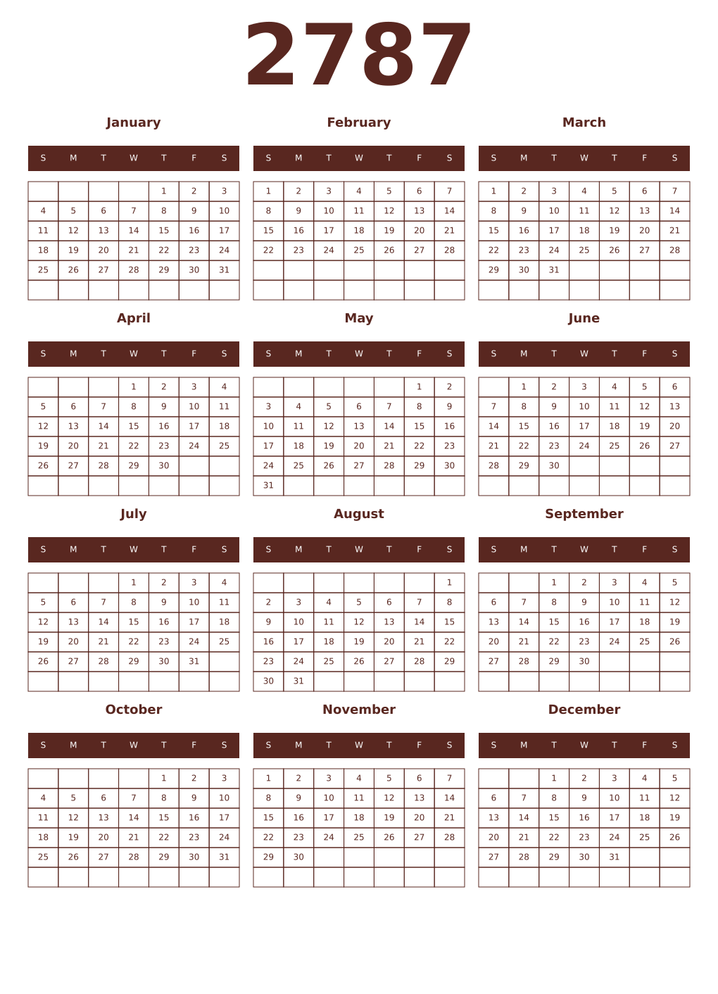 Printable 2787 Year Calendars mortuum