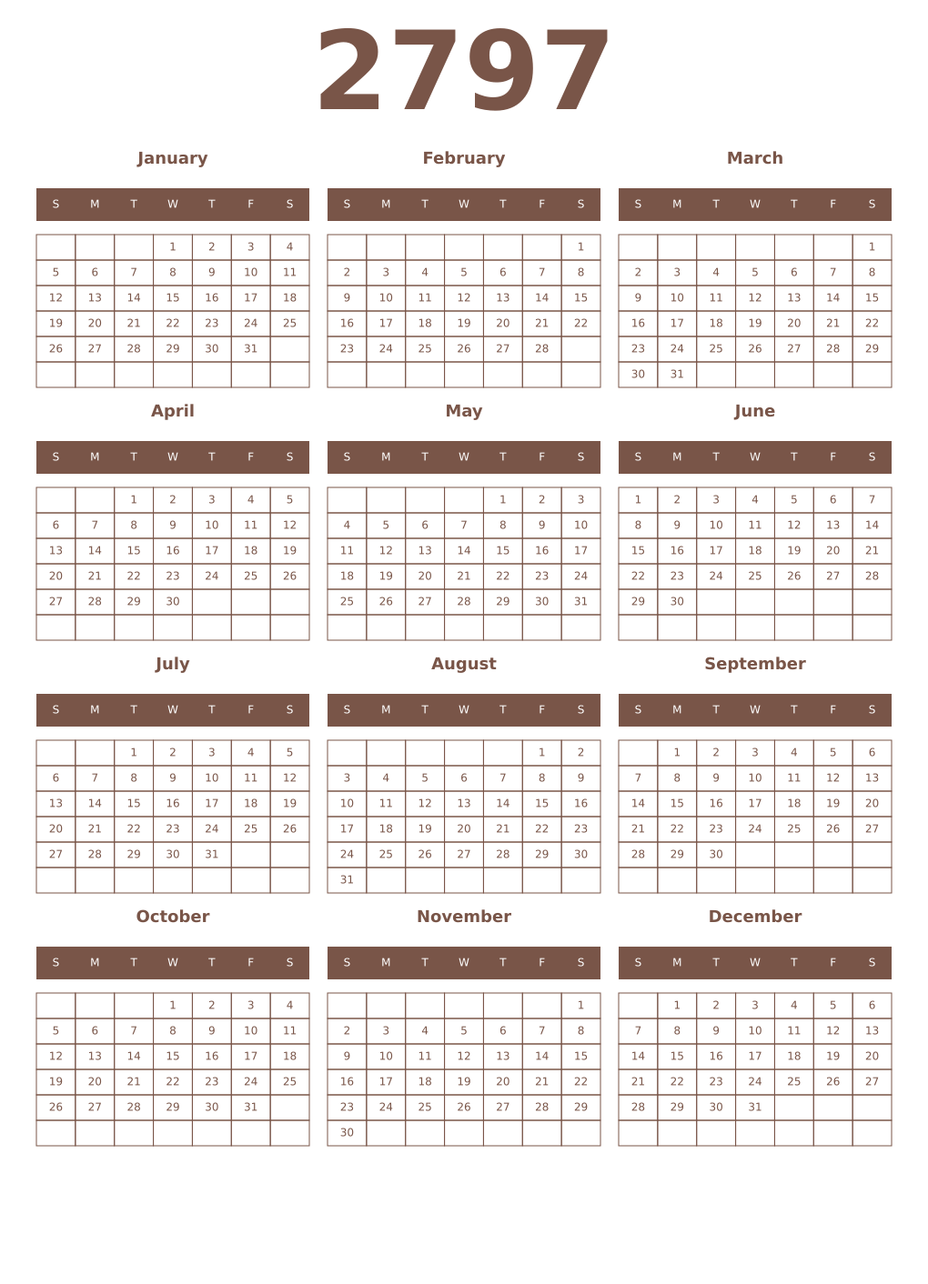 Printable 2797 Year Calendars coffe